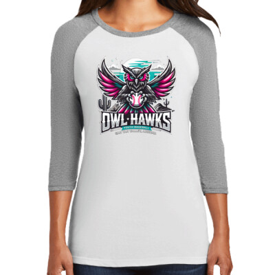 Women's Owl Hawks 3/4 Sleeve Raglan T-Shirt Thumbnail